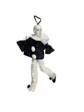 Pierrot 1980's Sad French Clown Doll Black And White Outfit Porcelain 18" Tall
